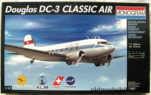 Monogram 1/48 Douglas DC-3  - Classic Air / Lufthansa / KLM The Flying Dutchman / Swissair / Finnair, 74008 plastic model kit